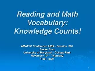 Reading and Math Vocabulary: Knowledge Counts!