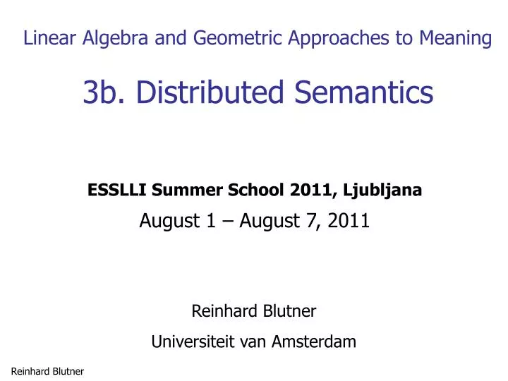 linear algebra and geometric approaches to meaning 3b distributed semantics