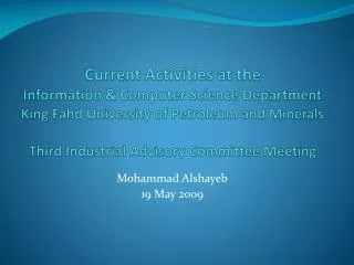 Mohammad Alshayeb 19 May 2009