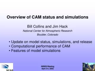 Overview of CAM status and simulations