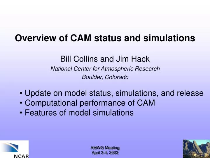 overview of cam status and simulations
