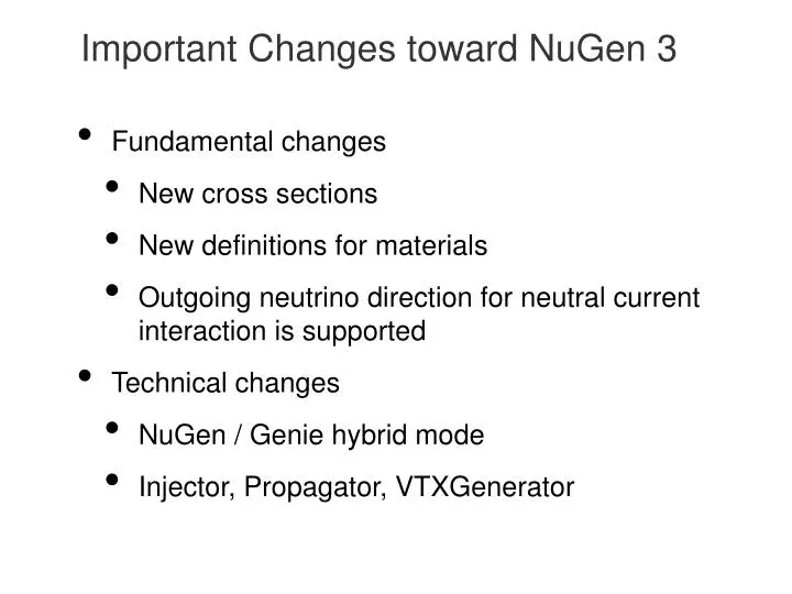 important changes toward nugen 3