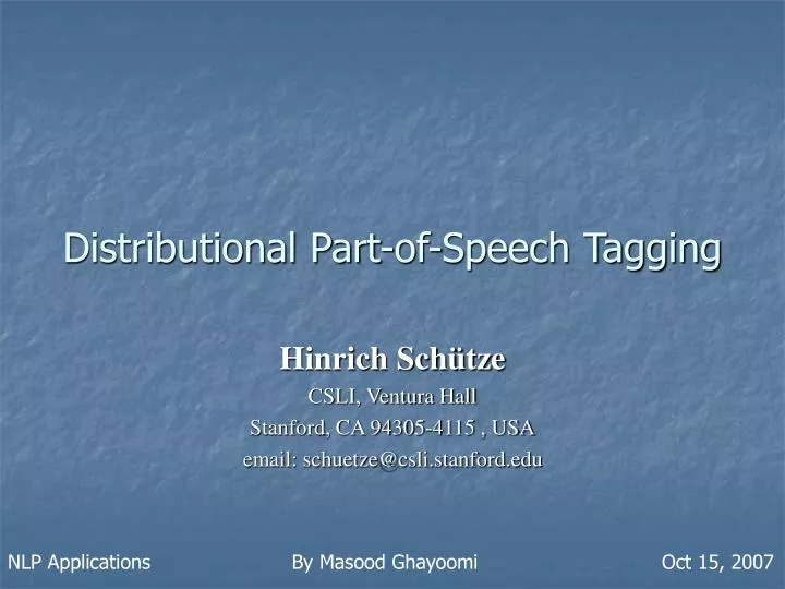 distributional part of speech tagging