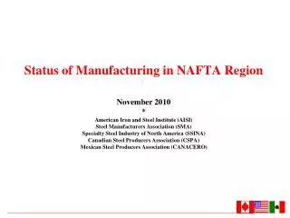 Status of Manufacturing in NAFTA Region November 2010 * American Iron and Steel Institute (AISI)