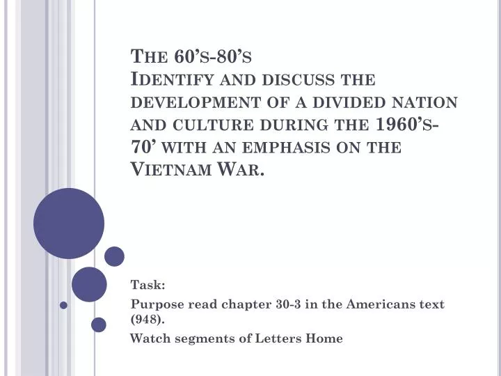 task purpose read chapter 30 3 in the americans text 948 watch segments of letters home