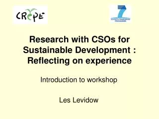 Research with CSOs for Sustainable Development : Reflecting on experience