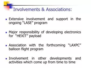 Involvements &amp; Associations: