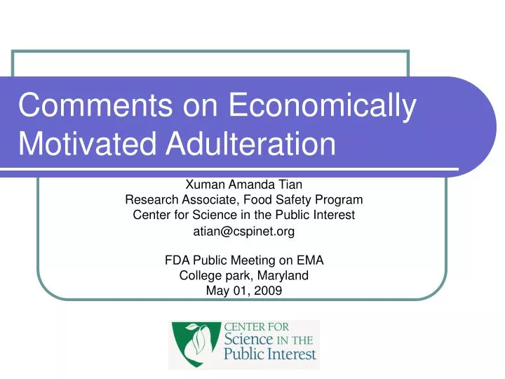 comments on economically motivated adulteration