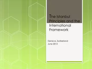 T he Istanbul Principles and the International Framework