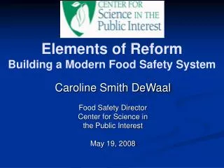 Elements of Reform Building a Modern Food Safety System