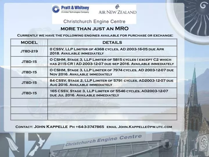 more than just an mro currently we have the following engines available for purchase or exchange