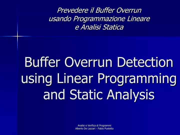 buffer overrun detection using linear programming and static analysis