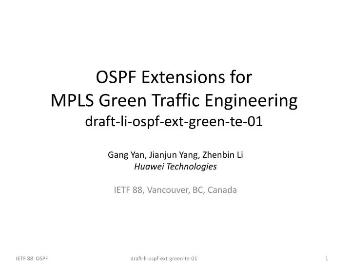 ospf extensions for mpls green traffic engineering draft li ospf ext green te 01