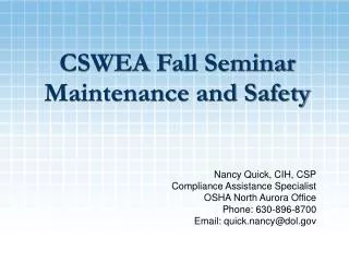 CSWEA Fall Seminar Maintenance and Safety
