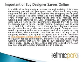 Important of Buy Designer Sarees Online