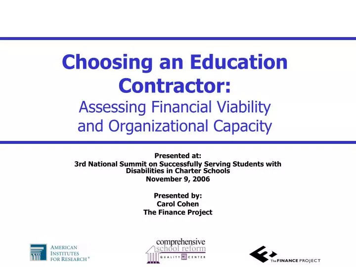 choosing an education contractor assessing financial viability and organizational capacity