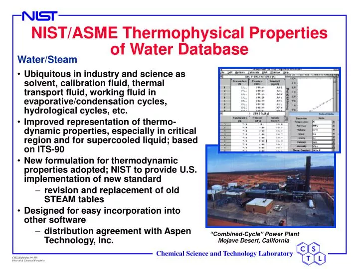 nist asme thermophysical properties of water database
