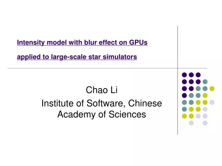 intensity model with blur effect on gpus applied to large scale star simulators