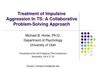 Treatment of Impulsive Aggression In TS: A Collaborative Problem-Solving Approach