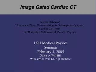 Image Gated Cardiac CT