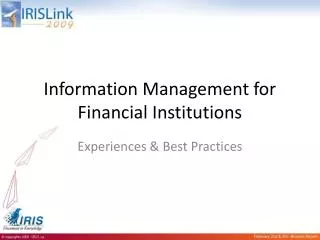 Information Management for Financial Institutions