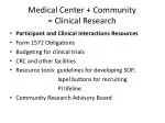 Medical Center + Community = Clinical Research
