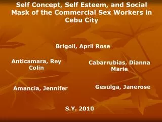Self Concept, Self Esteem, and Social Mask of the Commercial Sex Workers in Cebu City