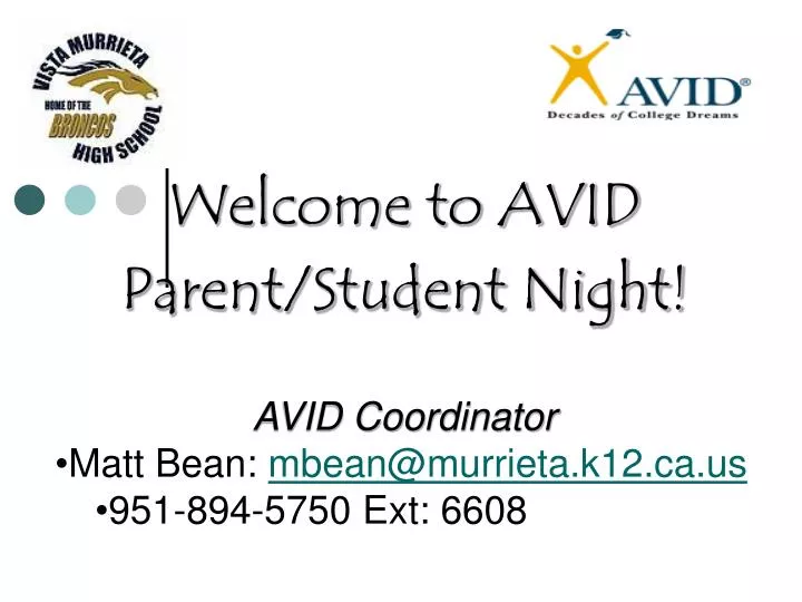 welcome to avid parent student night
