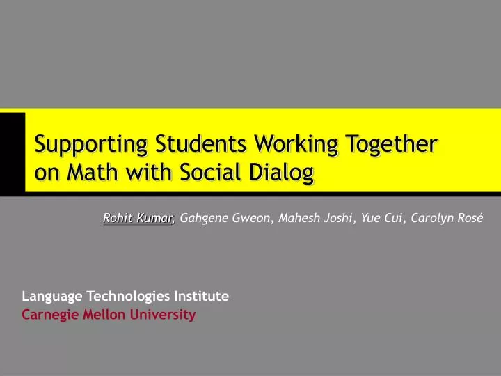 supporting students working together on math with social dialog