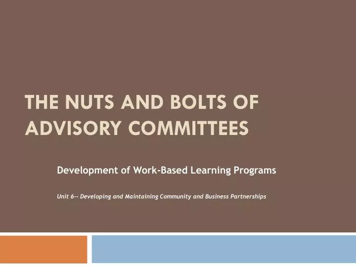 the nuts and bolts of advisory committees