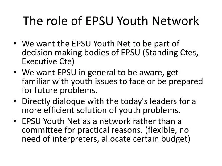 the role of epsu youth network