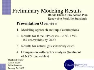 Preliminary Modeling Results