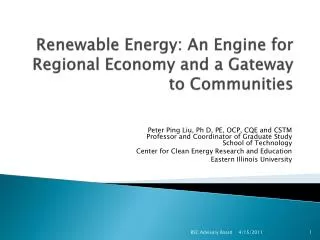 Renewable Energy: An Engine for Regional Economy and a Gateway to Communities
