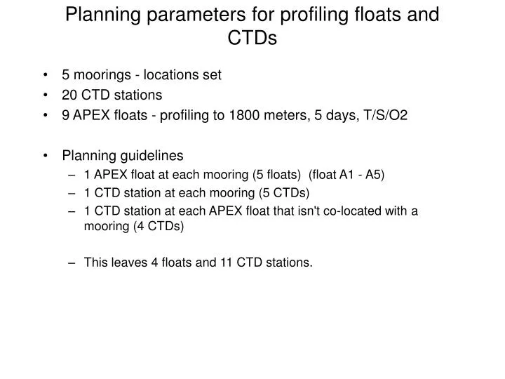 planning parameters for profiling floats and ctds