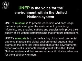 UNEP is the voice for the environment within the United Nations system