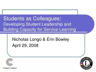 Students as Colleagues: Developing Student Leadership and Building Capacity for Service-Learning