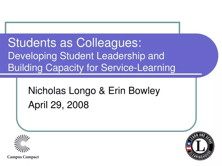 students as colleagues developing student leadership and building capacity for service learning