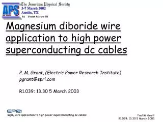 Magnesium diboride wire application to high power superconducting dc cables
