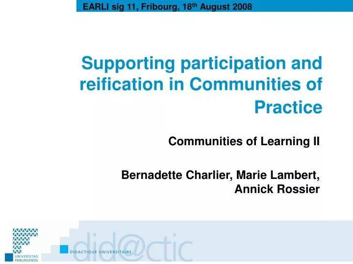 supporting participation and reification in communities of practice