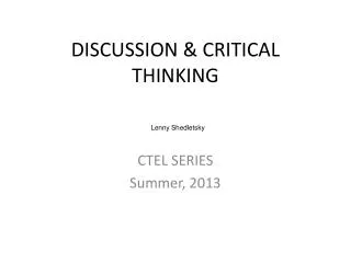 DISCUSSION &amp; CRITICAL THINKING