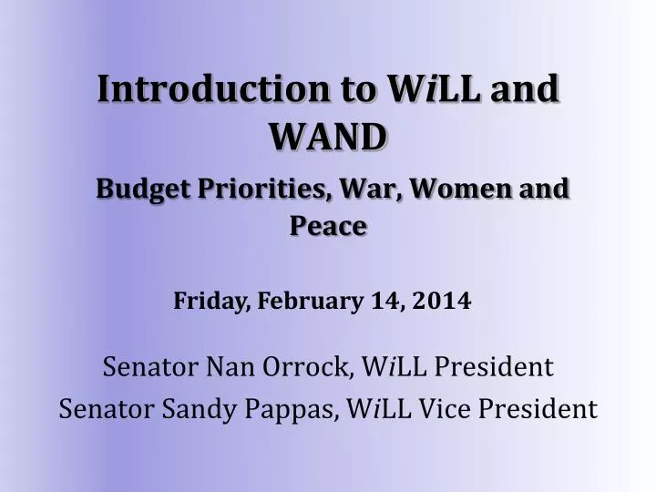 introduction to w i ll and wand budget priorities war women and peace