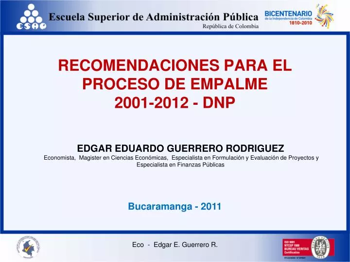 recomendaciones para el proceso de empalme 2001 2012 dnp