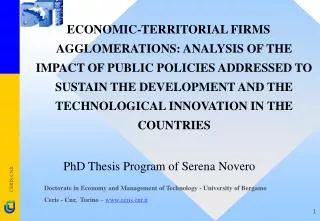 PhD Thesis Program of Serena Novero