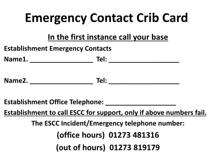 emergency contact crib card