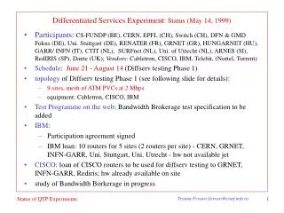 Differentiated Services Experiment : Status (May 14, 1999)
