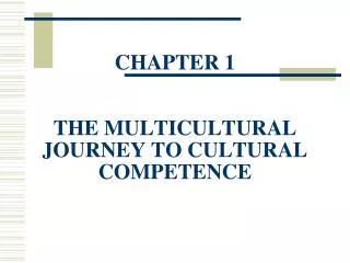 CHAPTER 1 THE MULTICULTURAL JOURNEY TO CULTURAL COMPETENCE