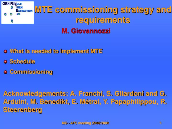 mte commissioning strategy and requirements