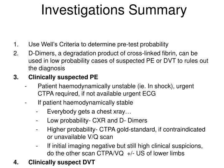 investigations summary