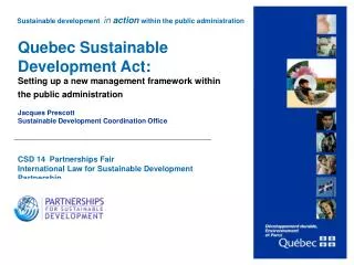 Quebec Sustainable Development Act :