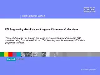 EGL Programming - Data Parts and Assignment Statements - 2 - DataItems